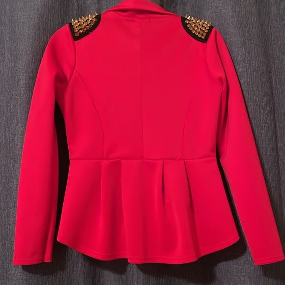 Red Spiked Shoulder Blazer Jacket - Picture 2 of 5